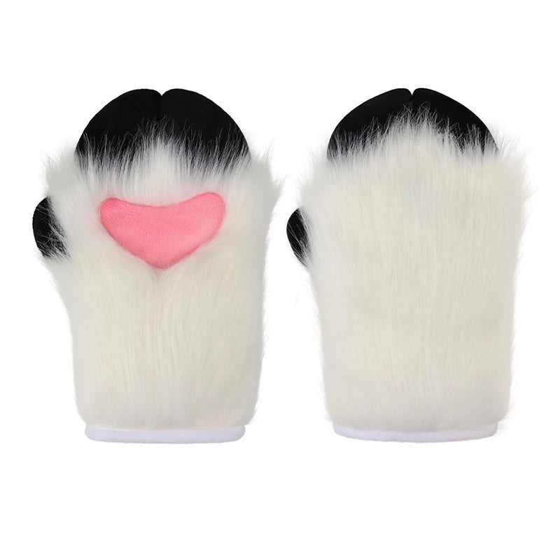 Cartoon Sheep Hoof Shape Plush Cosplay Gloves - Furry Animal Costume Mittens