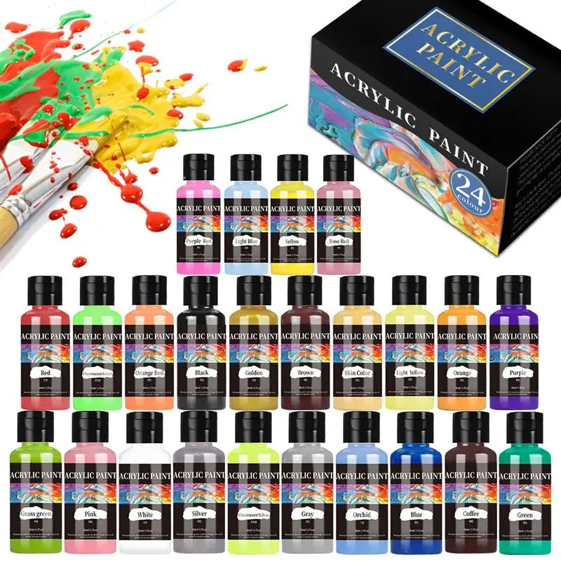 24 Color Acrylic Paint Set for Leather Fabric and Craft DIY