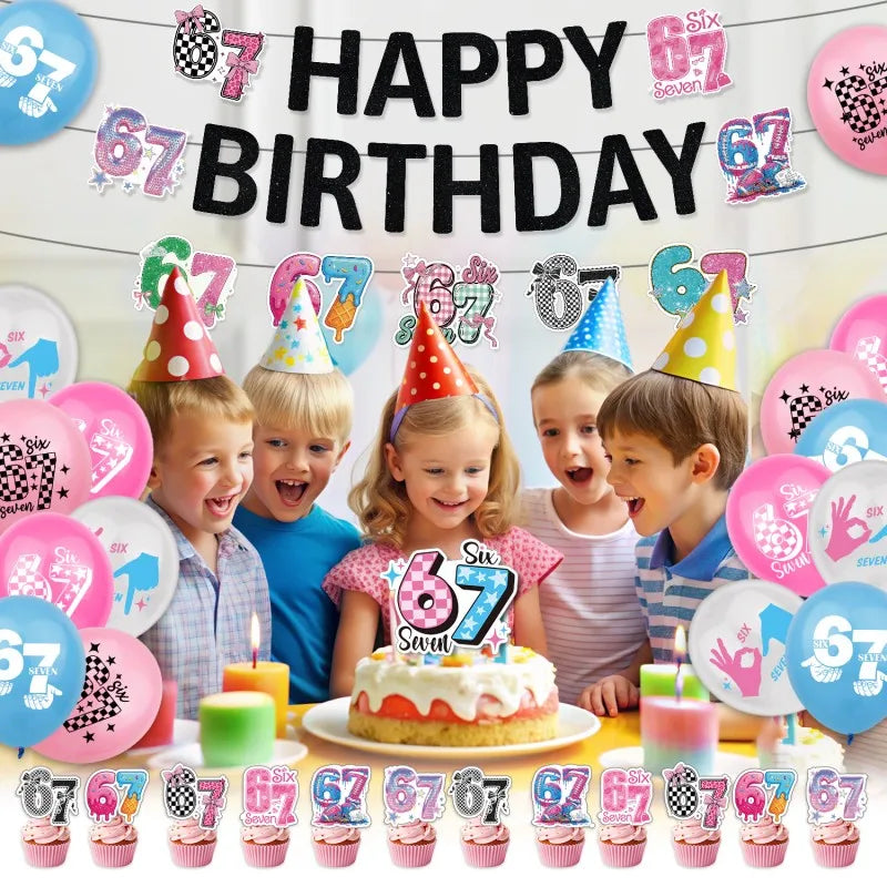 Six-Seven Birthday Party Decorations Balloon Set Banner Cake Topper Party Supplies