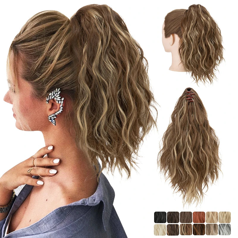 Synthetic Curly Claw Clip-In Ponytail Hair Extensions - Blonde Brown Short Hairpiece