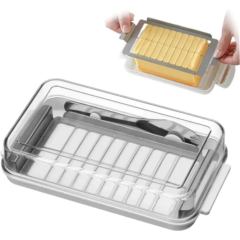 2-in-1 Butter Storage Box with Clear Lid and Cutter - Airtight Rectangular Butter Dish