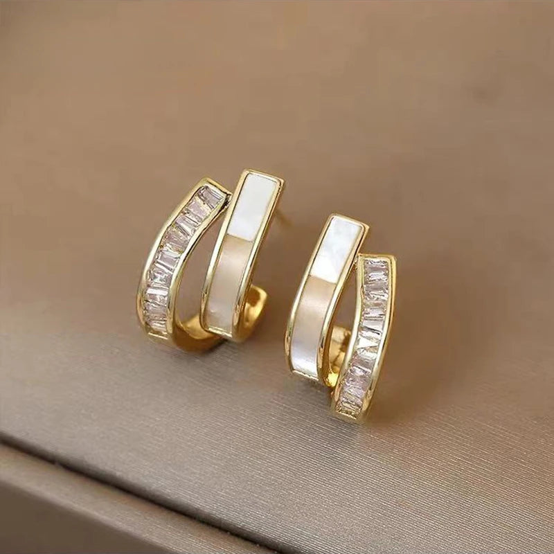 Elegant Zircon Arc Metal Stud Earrings for Women Party & Casual Wear