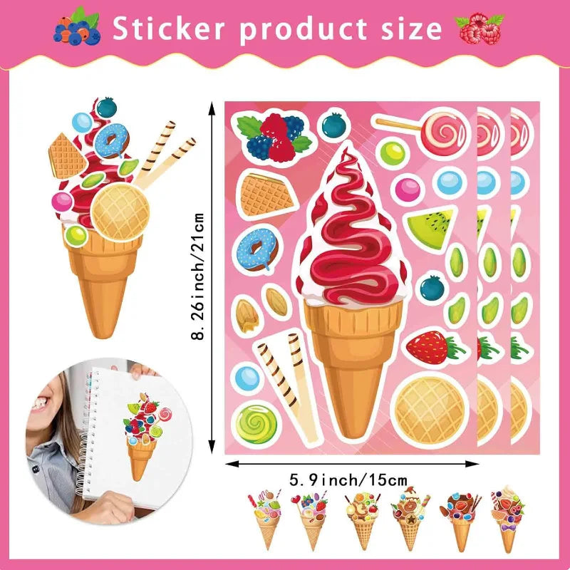 Ice Cream Dessert Stickers for Kids Kids Summer Party Decoration Set