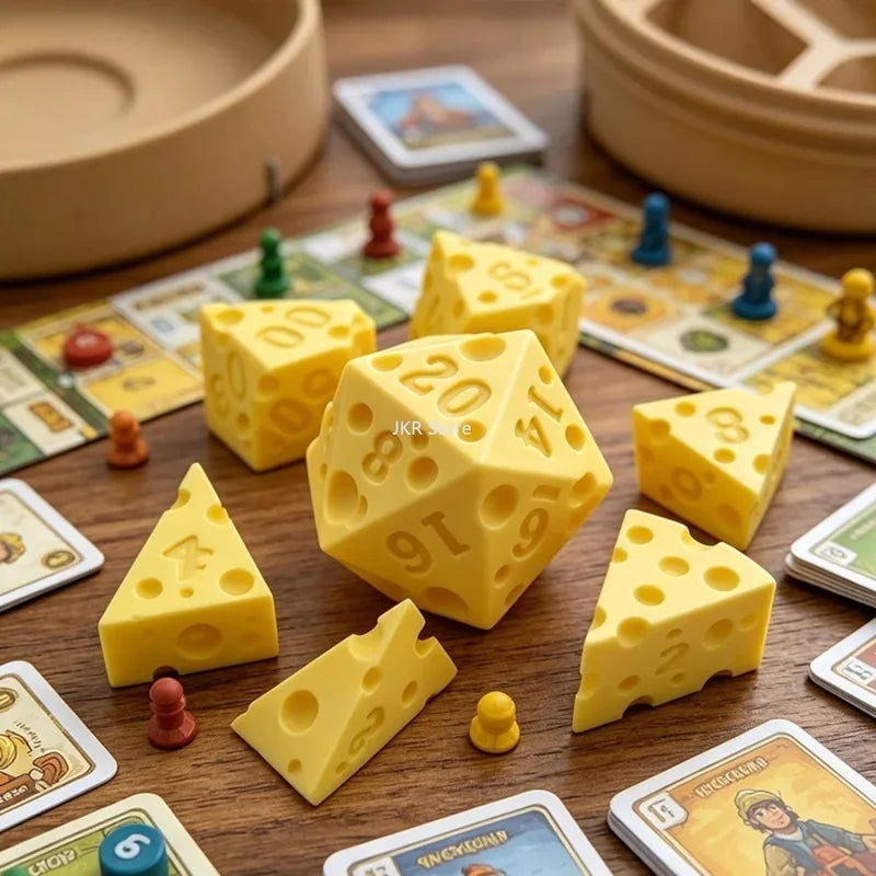 Irregular Cheese Dice Set D4 D20 Portable Dice Box for Board Games & Party Decor