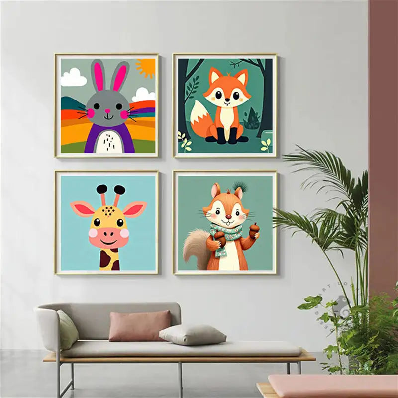 DIY Colorful Animal Paint by Numbers Kit - No Frame, 4 Pieces, Ideal Gift