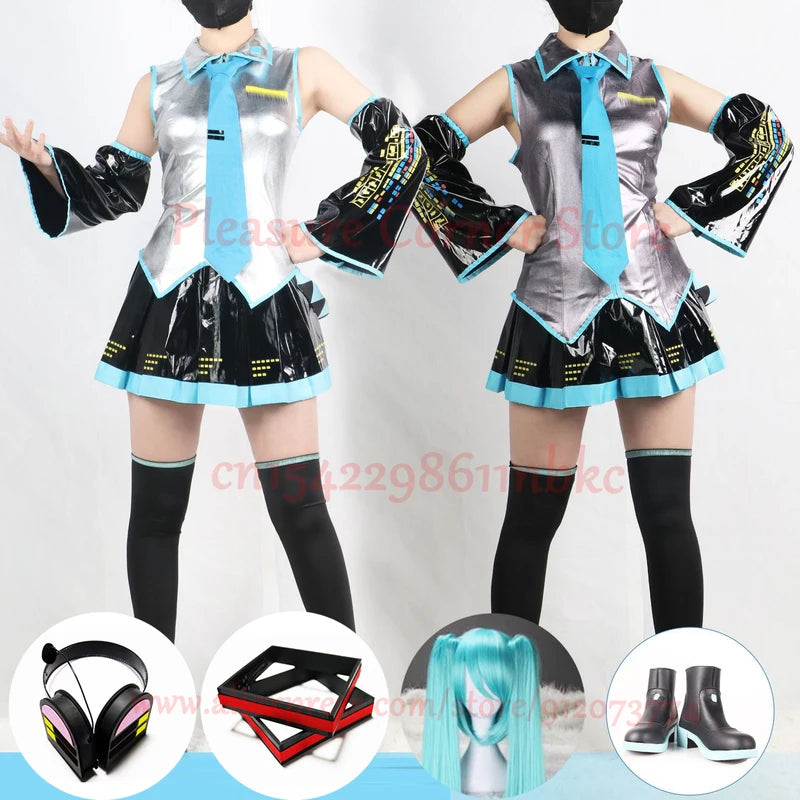 Cosplay Full Set Costume with Shoes & Headwear - Miku Style Uniform
