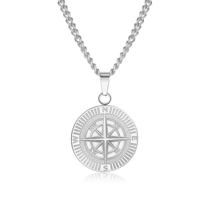 Retro Compass Pendant Necklace Men Stainless Steel Hip Hop Jewelry Gift