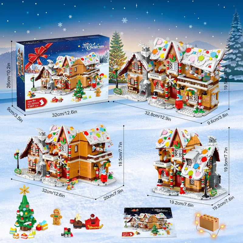 Christmas Gingerbread House Building Toy with LED Lights - 3 Style Modes for Kids & Adults