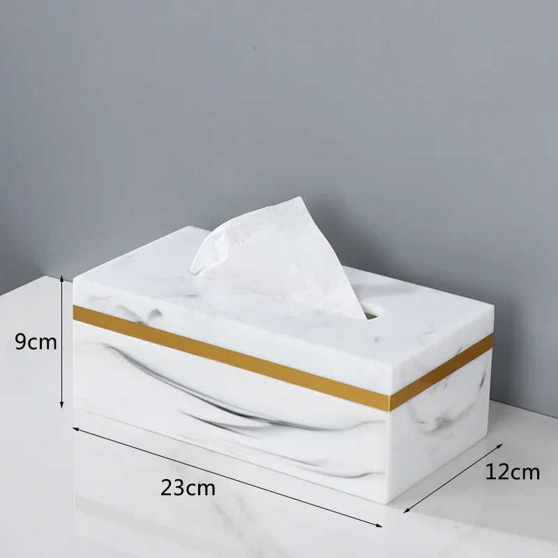 Marbling Resin Tissue Box with Light Luxury Design for Home Decor and Living Room