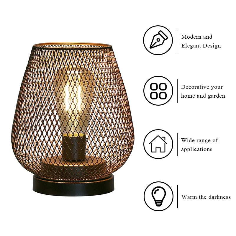 Hollow Metal Cage LED Candle Lantern - Battery Powered Cordless Lamp for Wedding & Home Decor