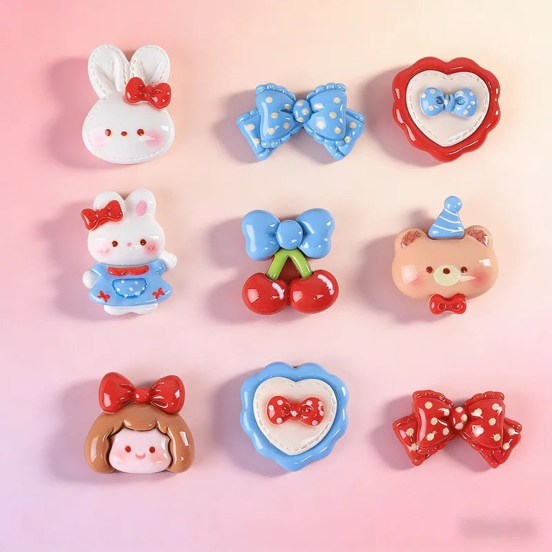 10Pcs Cute Red Blue Flower Heart Cherry Flatback Resin Cabochons for Jewelry Craft Scrapbooking