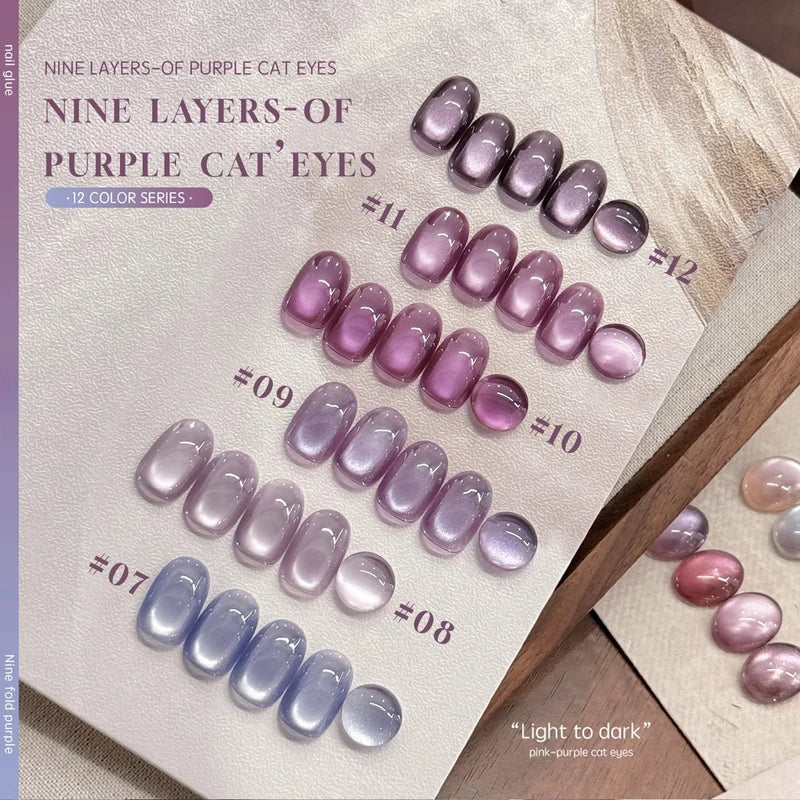 16Pcs Nail Art Gel Set - Fruit Series Moonlight Nude Pink Blue Purple Clear Glass Beads & Cat Eye Effects