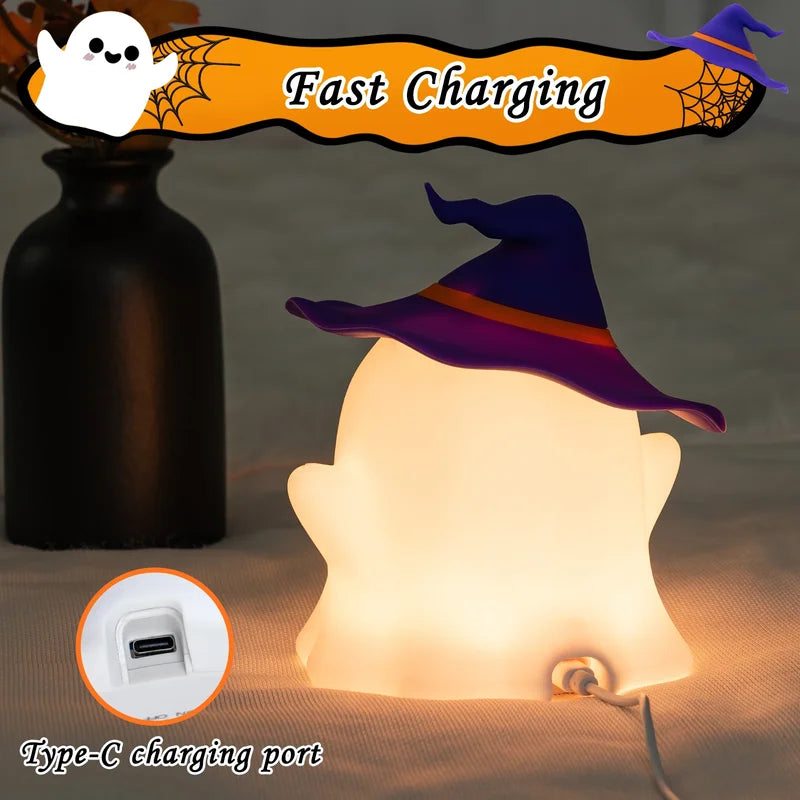 Rechargeable Kids Night Light Cartoon Desk Lamp - Halloween Cute Silicone Bedside Decor