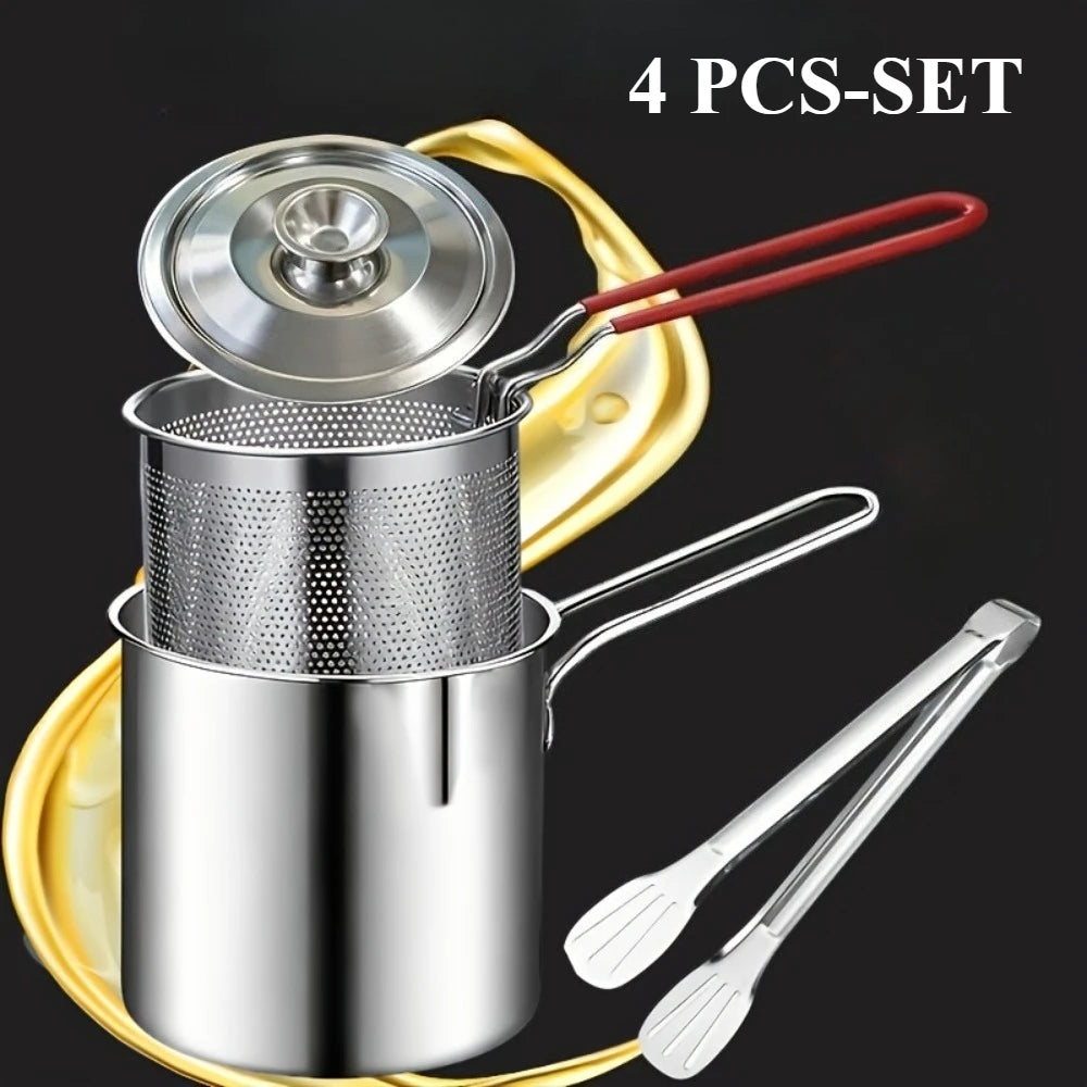 Stainless Steel Fryer Basket with Filter & Tongs - Multipurpose Kitchen Tool