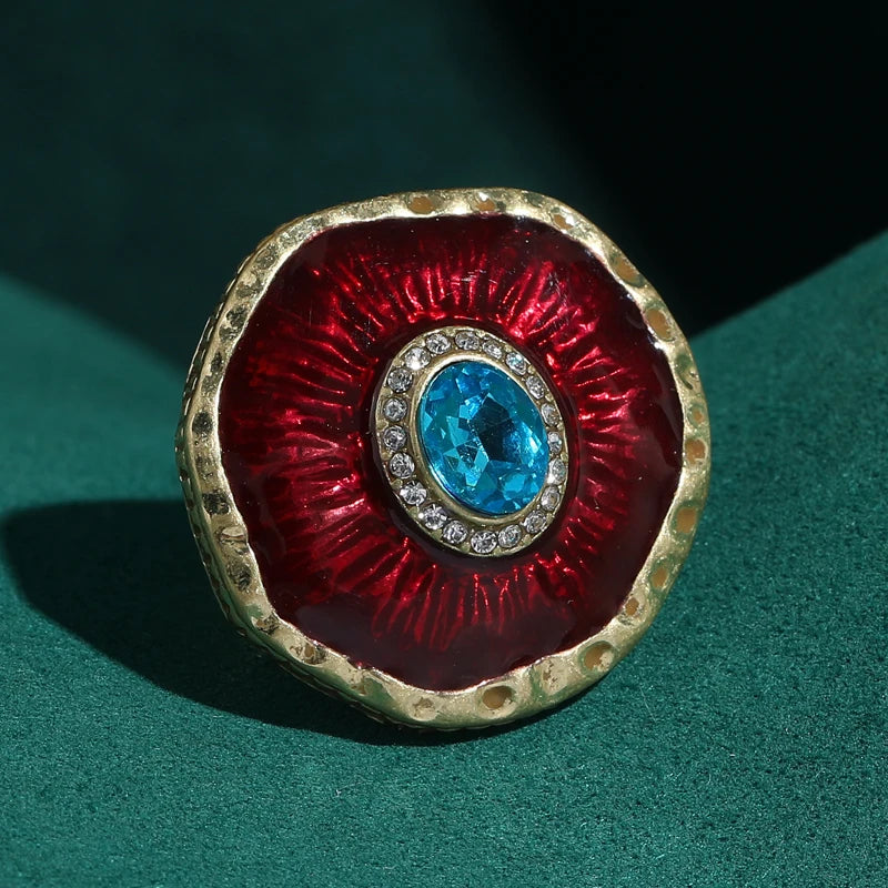 Vintage Blue Crystal Evil Eye Ring for Women Gold Antique Style Gift