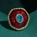 Vintage Blue Crystal Evil Eye Ring for Women Gold Antique Style Gift