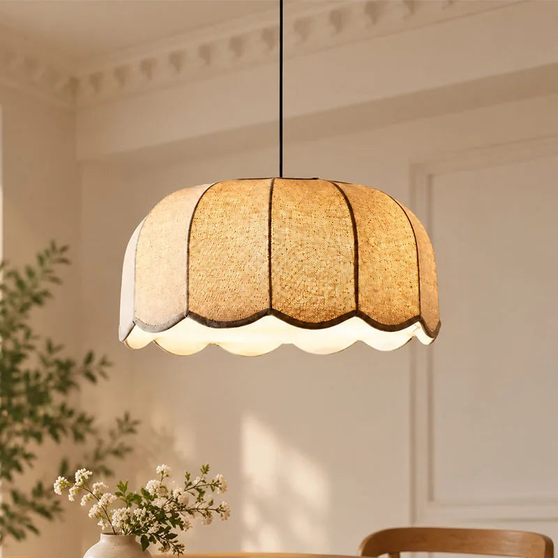 Wabi Sabi Linen Pendant Light Flower Wavy Fabric Hanging Lamp Adjustable Chandelier