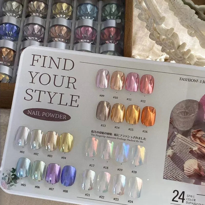 Nail Art Set with 24 Colors Moonlight Mirror Powder Glitter Kit - All Occasions