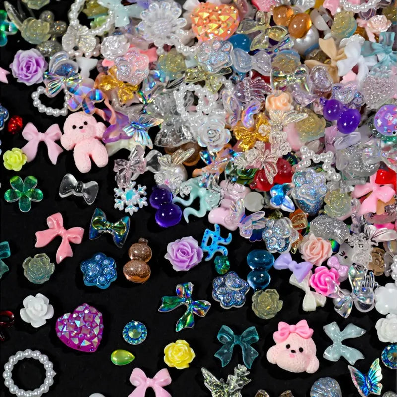 50g Assorted Bow Flower Pearl Nail Art Rhinestones - Manicure Decorations