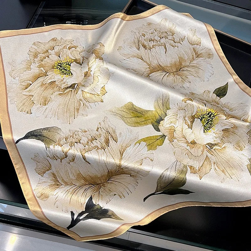 Natural Silk Square Scarf for Women Big Floral Print Hair & Hijab Wrap