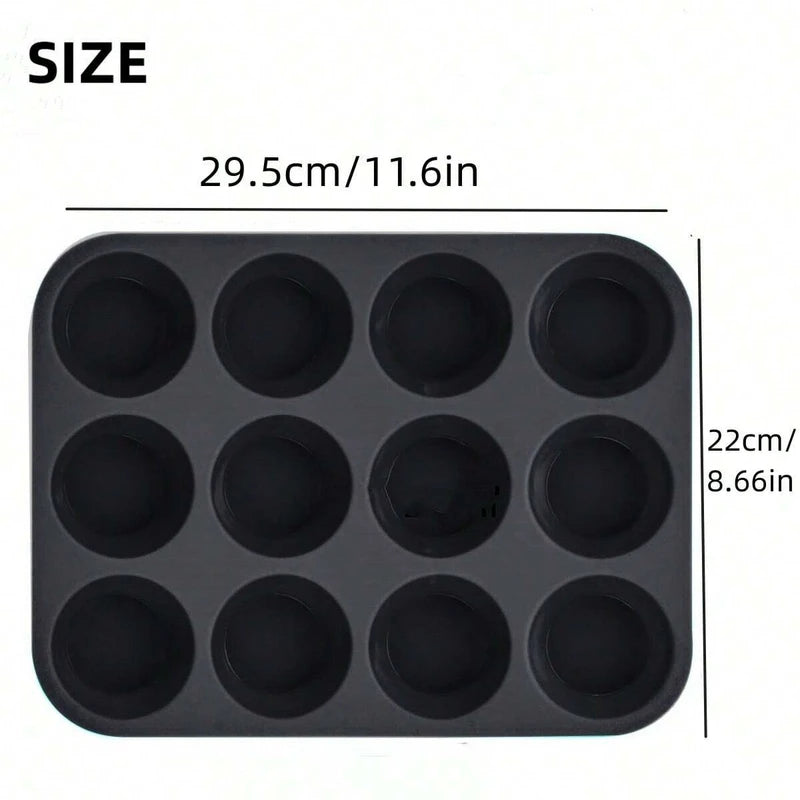 12-Cup Silicone Muffin Mold Non-Stick Baking Pan for Cupcakes & Muffins