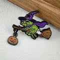 Halloween Frog Witch Enamel Brooch - Broom Pumpkin Ghost Badge for Backpack Hat