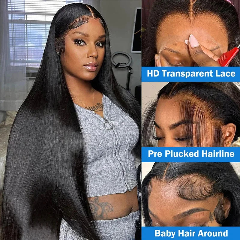 200% Real Density Bone Straight 13x6 13x4 Transparent HD Lace Frontal