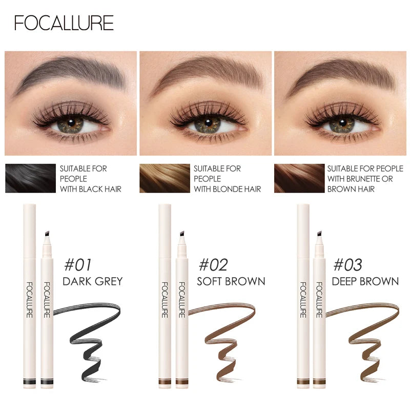 4-Fork Waterproof Liquid Eyebrow Pencil - Natural Hair-Like Strokes, Long-Lasting Makeup