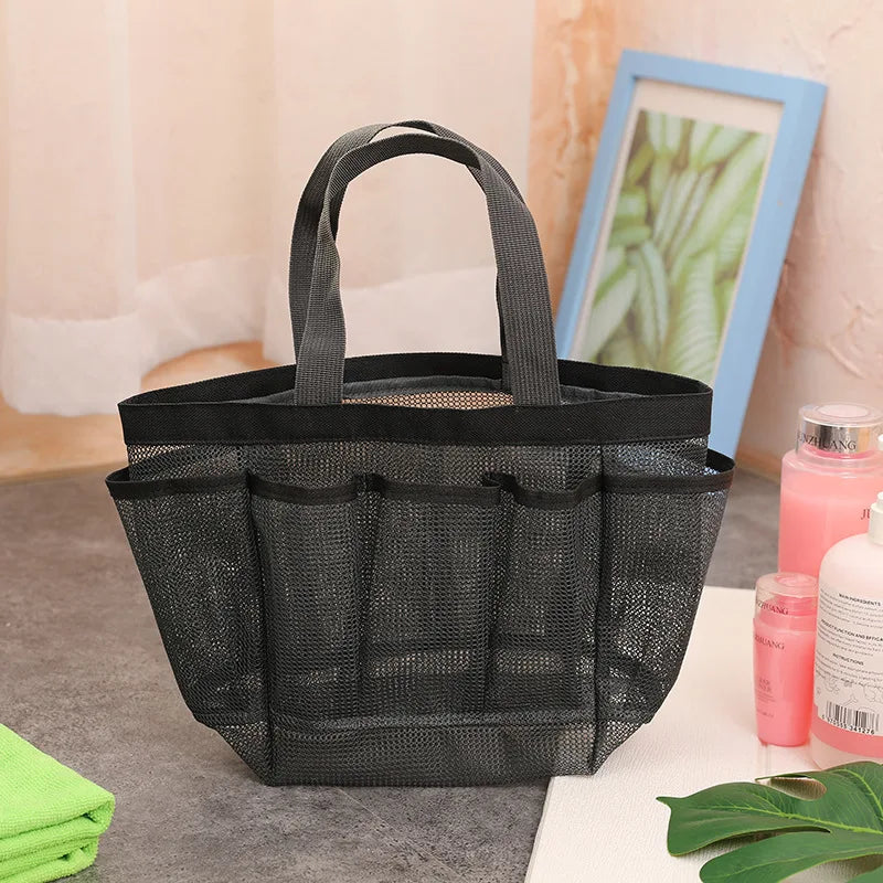 Large Capacity Waterproof Mesh Shower & Beach Bag with 8 Pockets - Travel Organizer