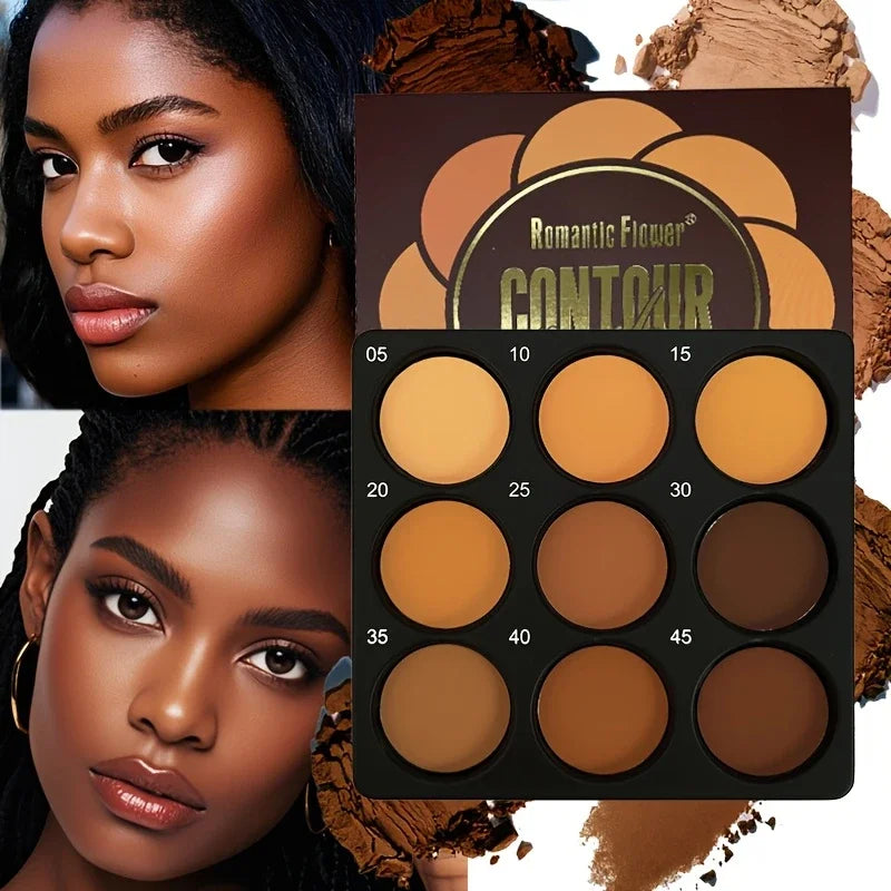 9-Color Dark Bronze Makeup Palette for Contouring & Concealing - Matte Finish with Shimmer