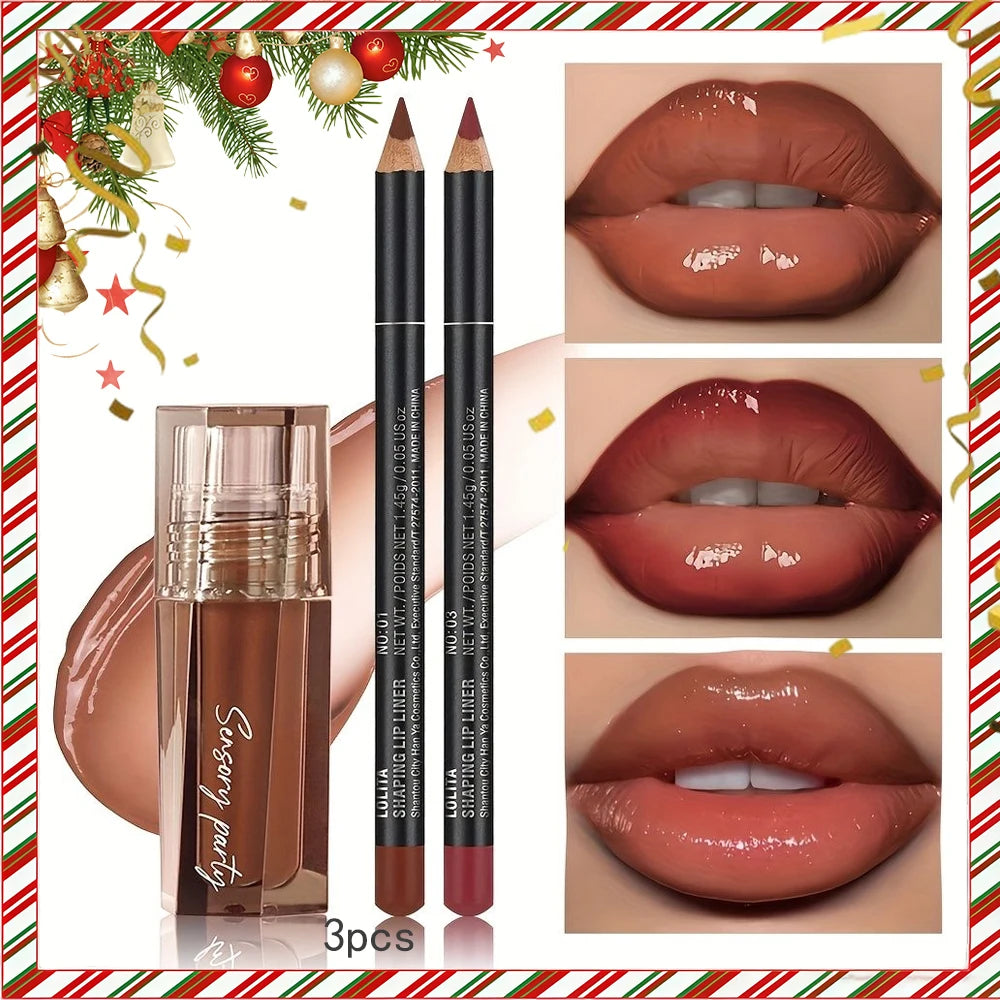 Lip Gloss and Lip Liner Pen Set Waterproof Moisturizing Makeup Kit