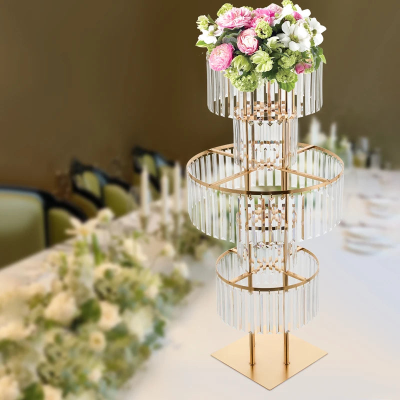 5-Tier Wedding Centerpiece Flower Stand with Acrylic Hanging Vases - Gold/Silver/Red/Light Grey/YELLOW