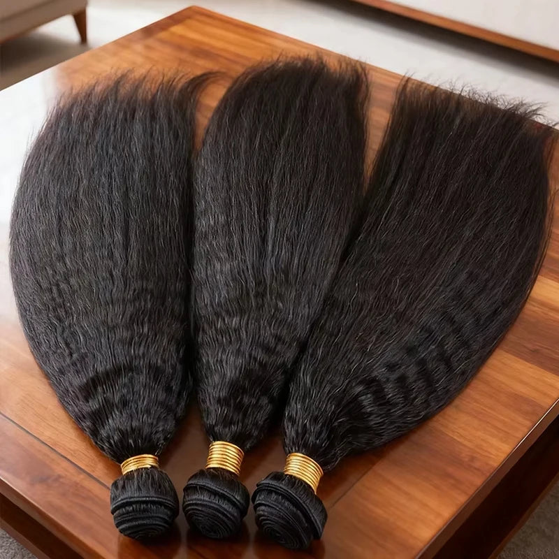 Brazilian Human Hair Bundles Kinky Straight Virgin Hair 30 Inch Coarse Yaki Sew In Extensions