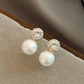 Girl's Romantic Pearl & Zircon Round Earrings - Fashion Jewelry for Women