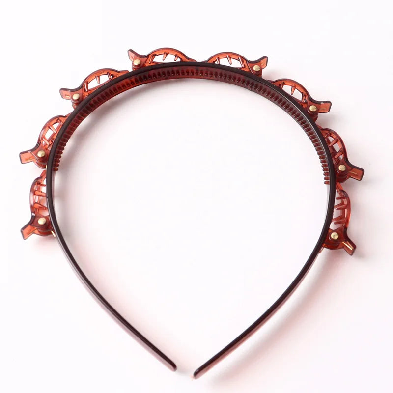 Woven Hairband with Clips for Bangs - Multi-Layer Hollow Braided Head Accessory