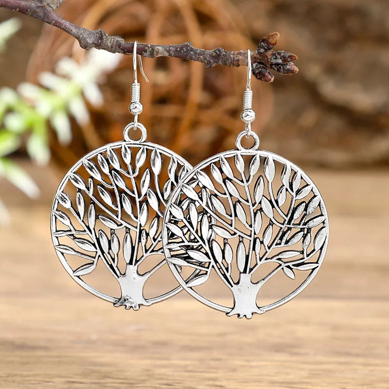Vintage Ethnic Silver Dangle Earrings for Women - Bohemia Drop Jewelry