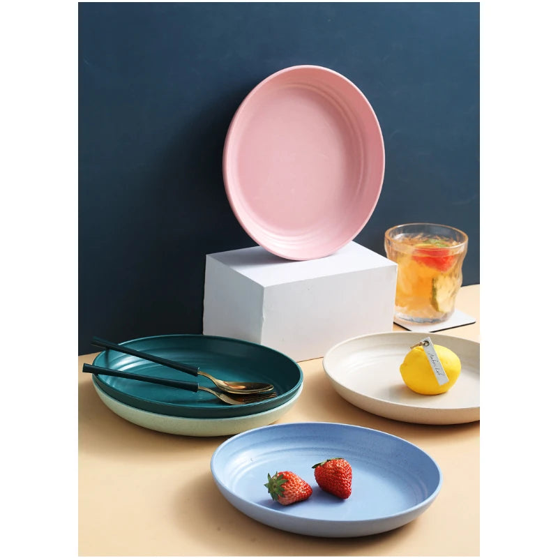 Unbreakable Wheat Straw Dinner Plate Set - Reusable Microwave & Dishwasher Safe