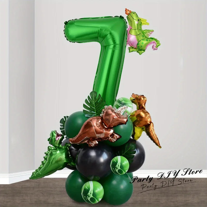 25Pcs 32 Inch Green Dinosaur Foil Balloons for Birthday Party Decorations