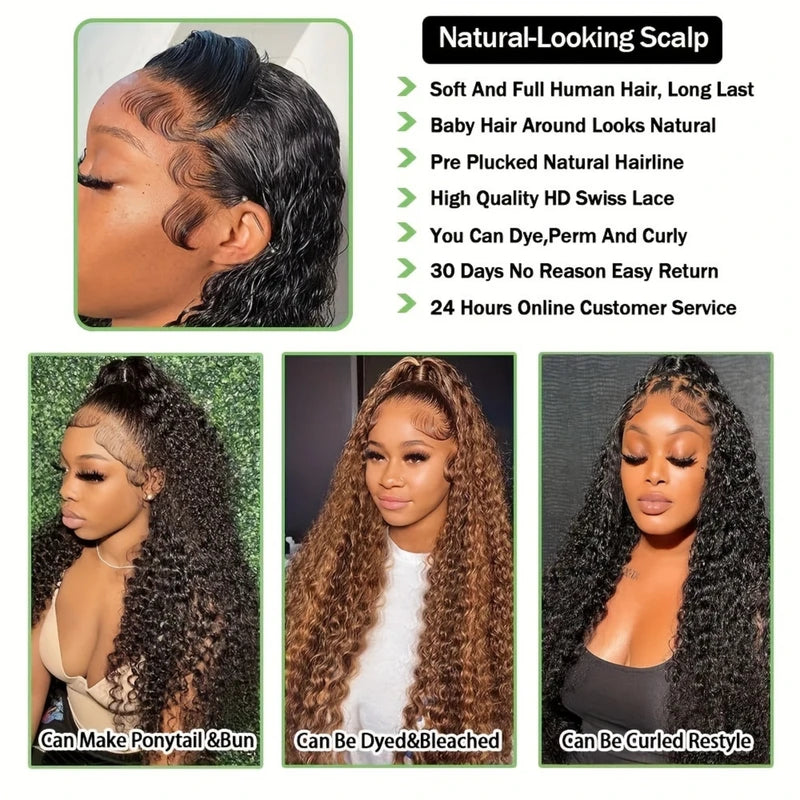 Deep Wave Human Hair Wig with Swiss Lace Glueless 18-22in Options for Women