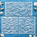Wave Stencil Set for DIY Wall Wood Fabric Painting - Reusable Templates, 3 Pieces