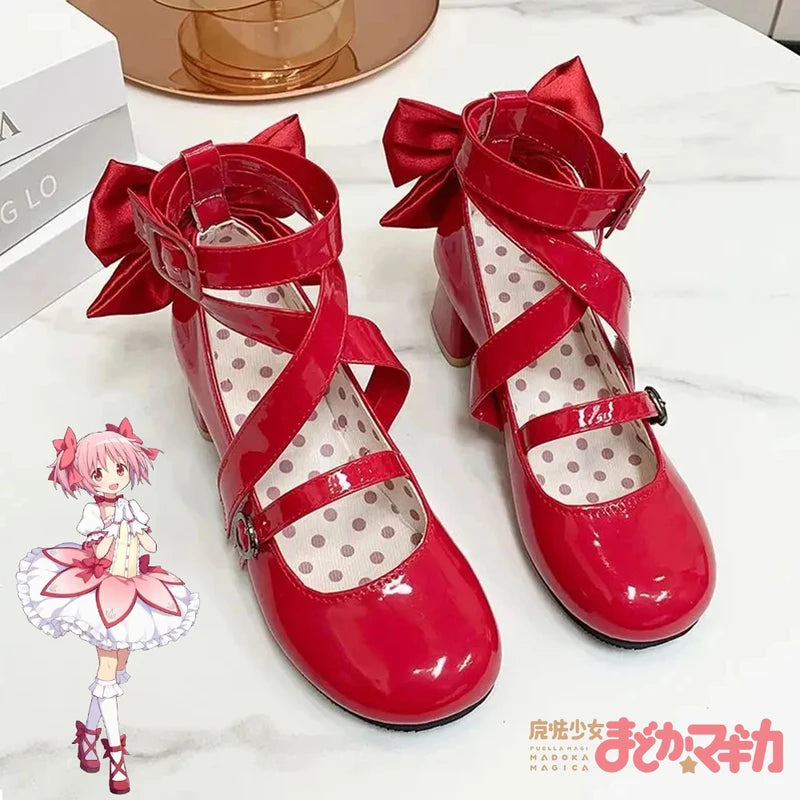 Anime Madoka Magica Cosplay Shoes Girls High Heels Leather Boots Halloween Costume