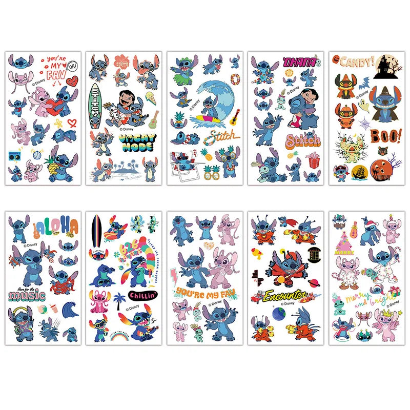 10pcs Cartoon Interstellar Baby Stitch Temporary Tattoo Stickers Halloween Party Body Art
