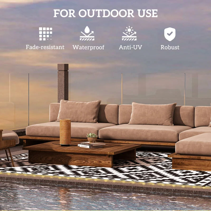 Reversible Outdoor Rug Carpet 12x9 ft with LED String Lights, Waterproof & Stain-Resistant
