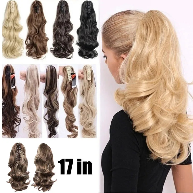 Long Hair Bun Wig Ponytail Clip-In Hair Extension 17 Inch Natural Looking Curly Hair