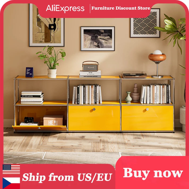 Modern Metal Storage Cabinet with Adjustable Feet for Living Room & Office