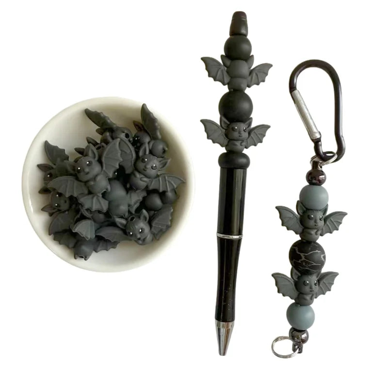 Halloween Bat Bead Set - Silicone 3D Focal Theme for Jewelry & Crafts
