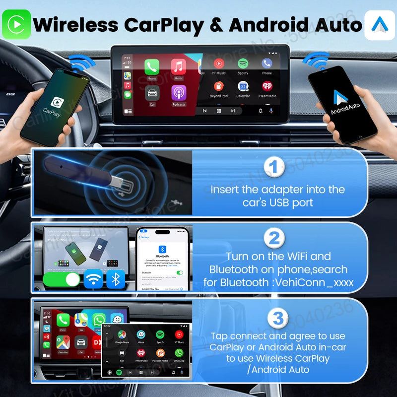 Wireless CarPlay & Android Auto Adapter for OEM Cars - Plug & Play WiFi Bluetooth
