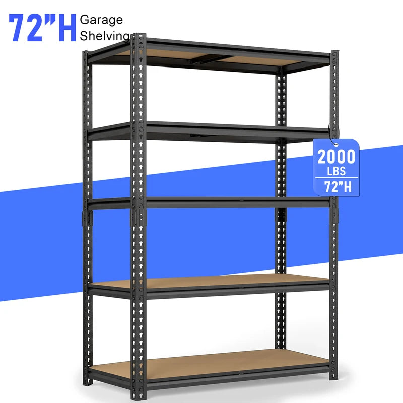 Heavy-Duty Industrial Metal Storage Shelves – Adjustable Garage & Warehouse Shelving Unit, No-Bolt Assembly, 72 Inches High