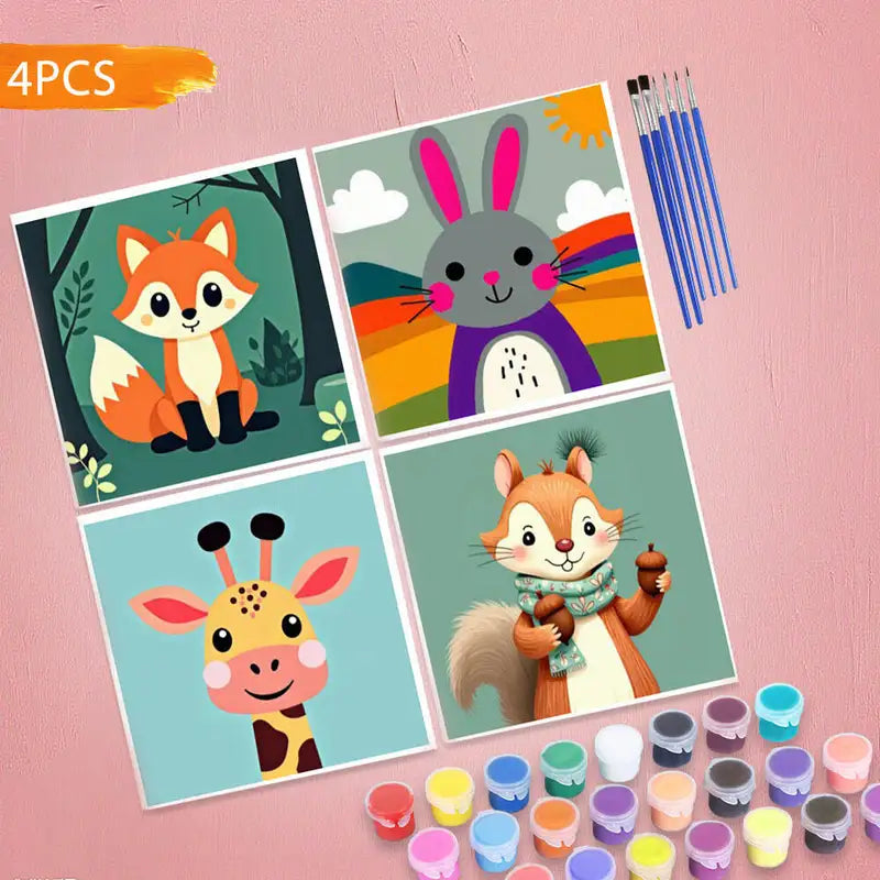 DIY Colorful Animal Paint by Numbers Kit - No Frame, 4 Pieces, Ideal Gift