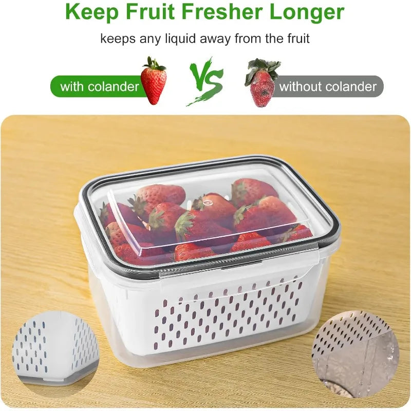 Plastic Food Storage Container Set with Lid for Fruits Vegetables Meat - Reusable Kitchen Organizer